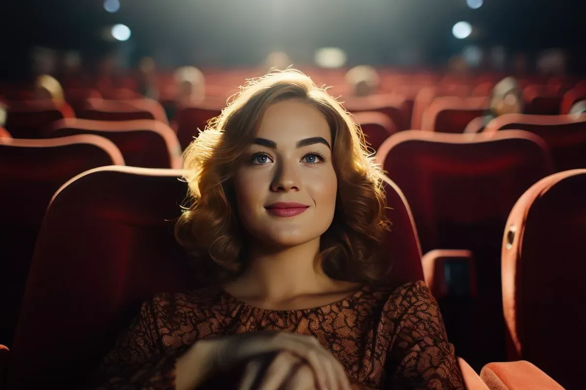 Žena sedící v kině.